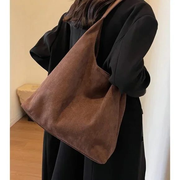 Slouchy Suede Shoulder Bags for Women Large Tote Purse Retro Soft Handbag Casual